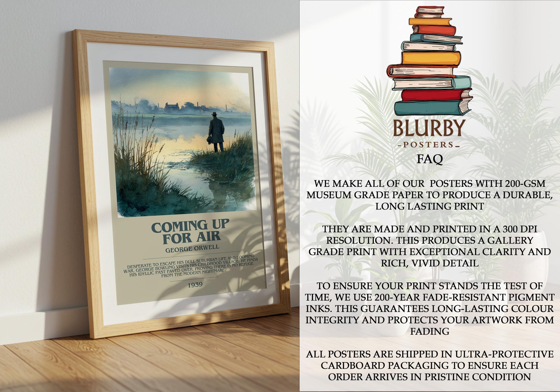 Coming Up for Air by George Orwell | Book Poster | Literary Art Gift For Book Lover | Novel Inspired Wall Art | Free Delivery