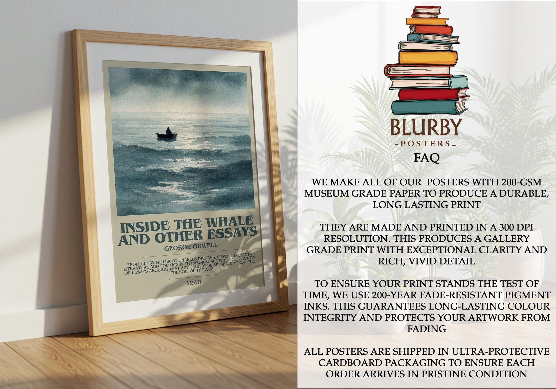 Inside the Whale and Other Essays by George Orwell | Book Poster | Literary Art Gift For Book Lover | Novel Inspired Wall Art | Free Deliver