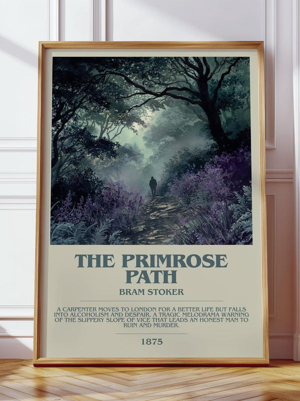 The Primrose Path bookish print in frame leaning in hallway – classic literature wall art