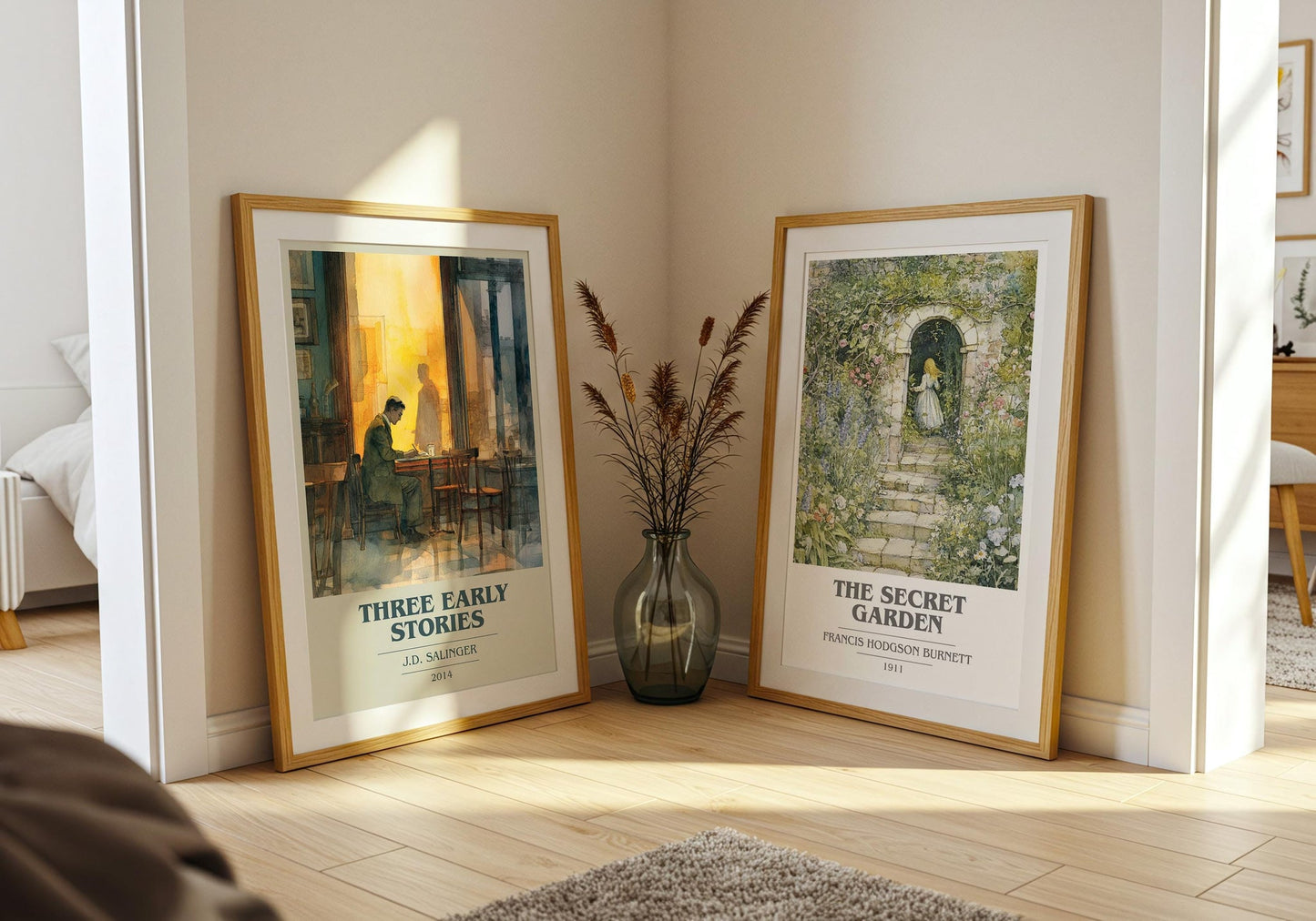 Three Early Stories book cover print on bookshelf – J. D. Salinger fan gift