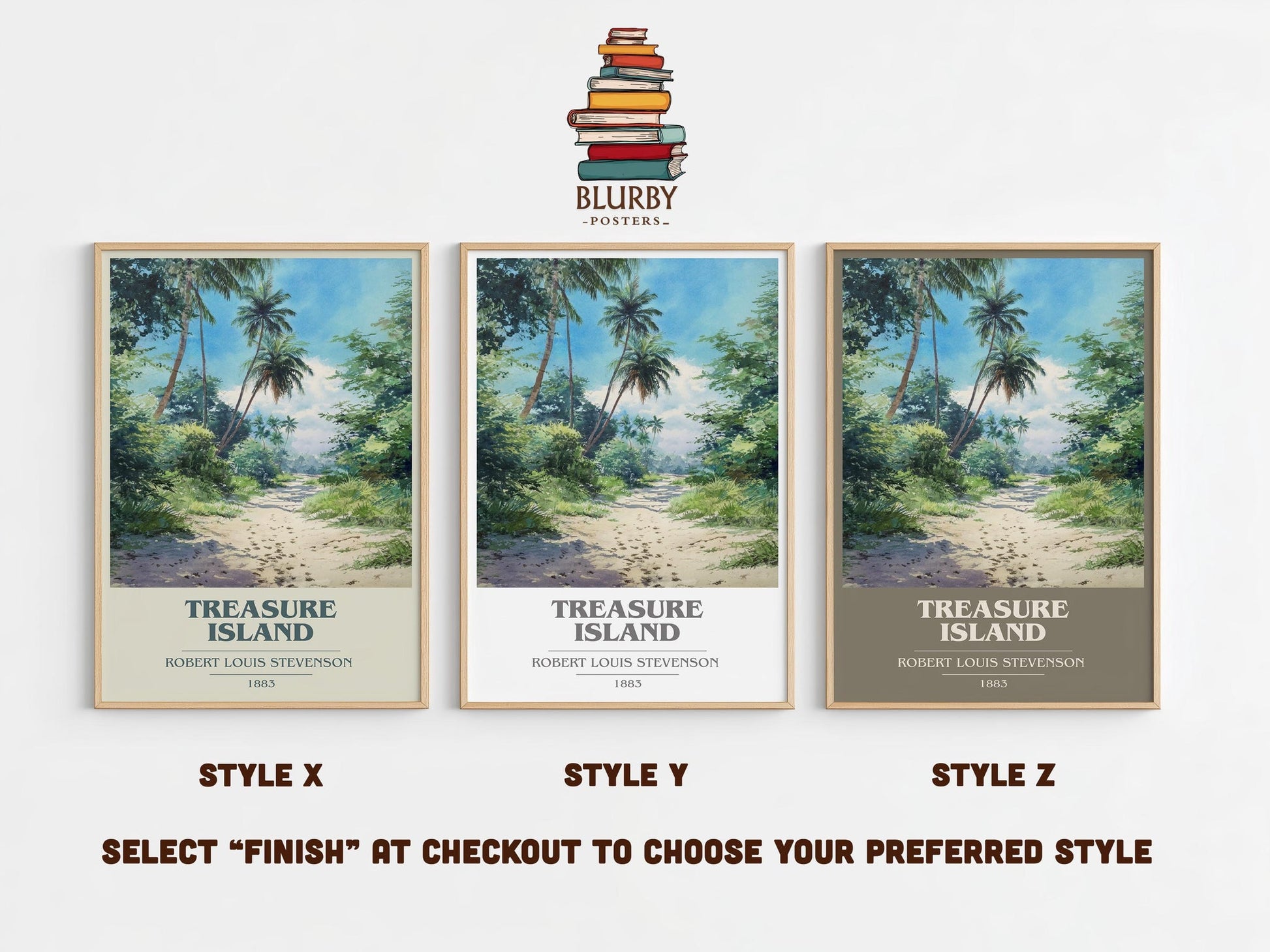 Treasure Island book cover print in frame leaning in hallway – classic literature wall art