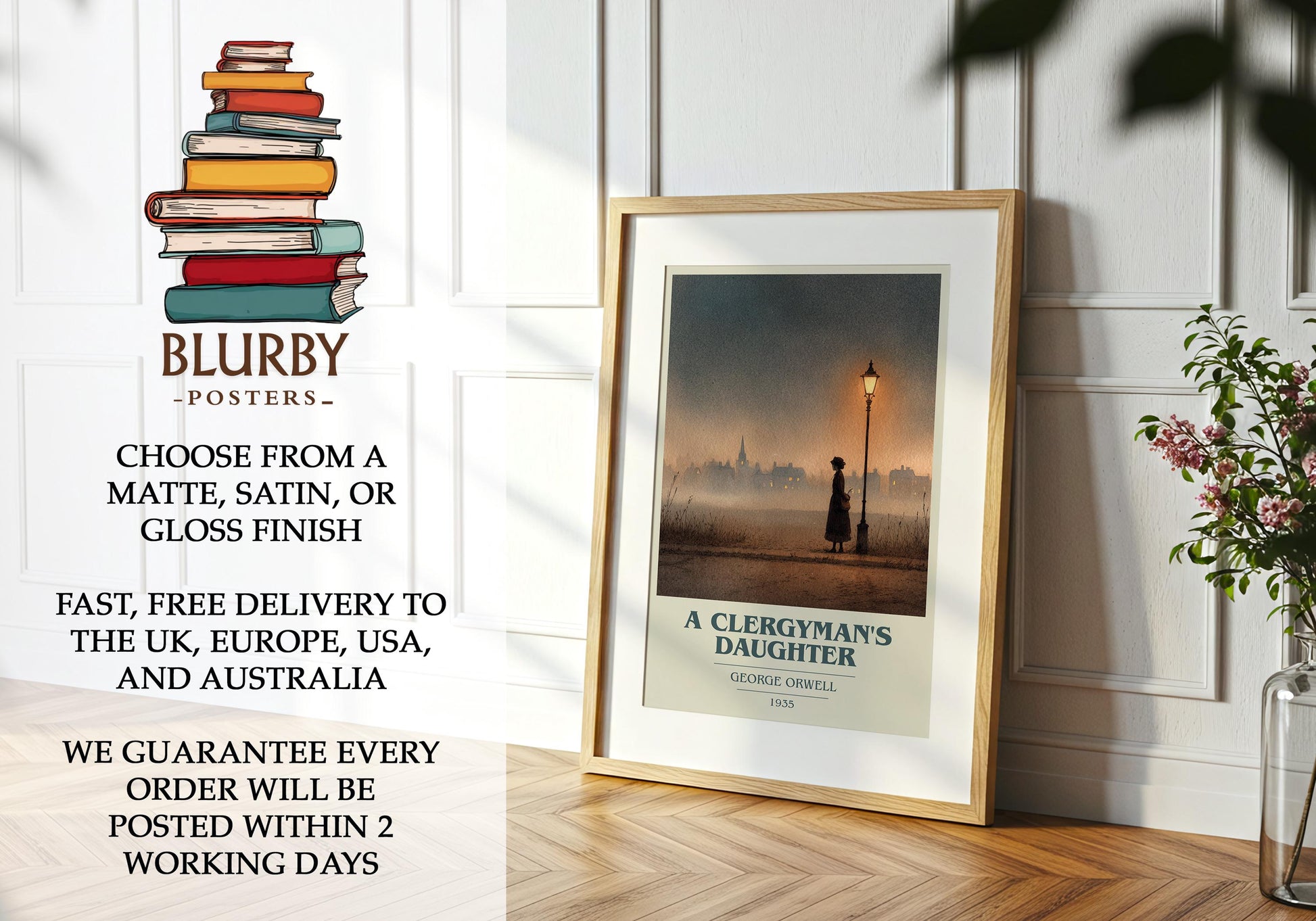 A Clergyman's Daughter by George Orwell | Book Poster | Literary Art Gift For Book Lover | Novel Inspired Wall Art | Free Delivery