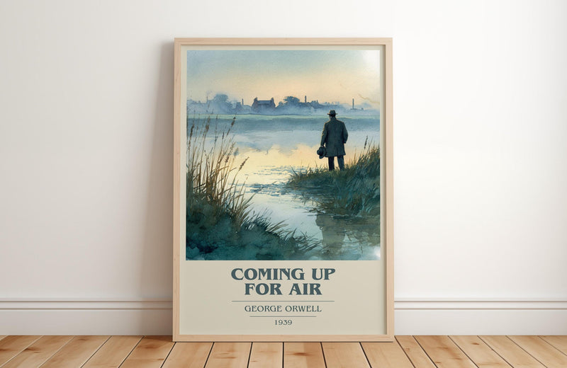 Coming Up for Air book cover print in frame leaning in hallway – non fiction wall art