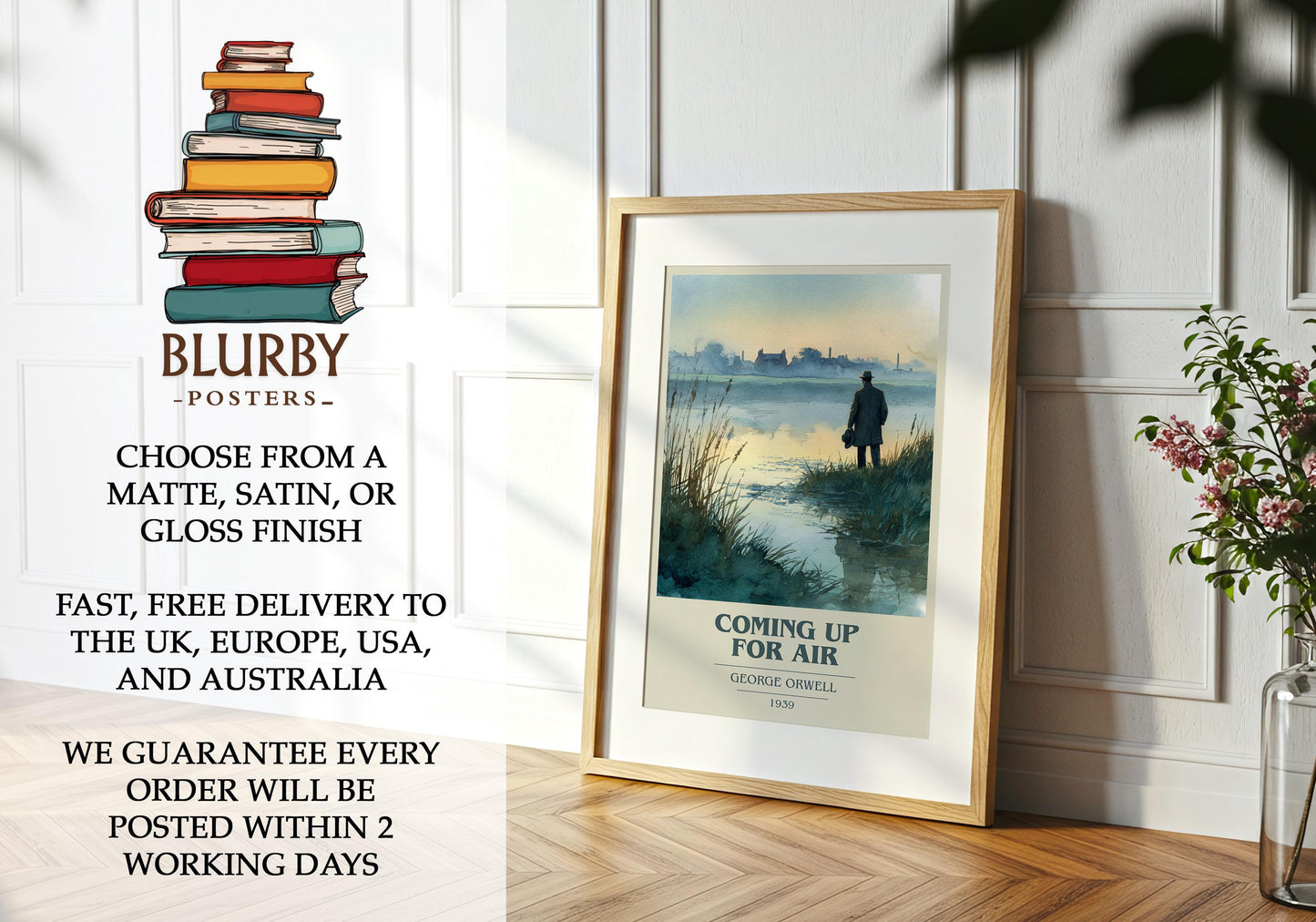 Coming Up for Air by George Orwell | Book Poster | Literary Art Gift For Book Lover | Novel Inspired Wall Art | Free Delivery