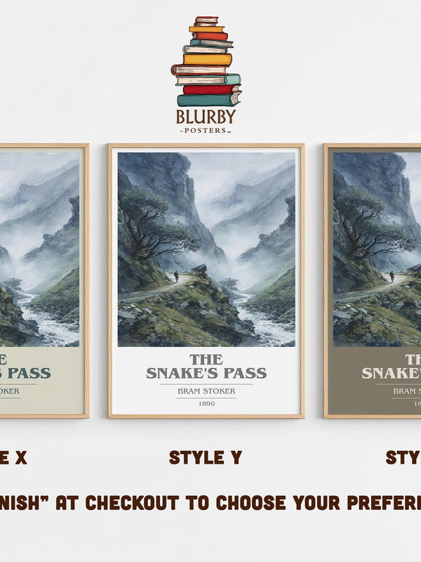 The Snake's Pass book cover print in frame leaning in hallway – gothic wall art