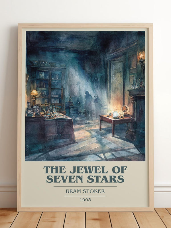 The Jewel Of Seven Stars book cover print in frame leaning in hallway – mystery wall art