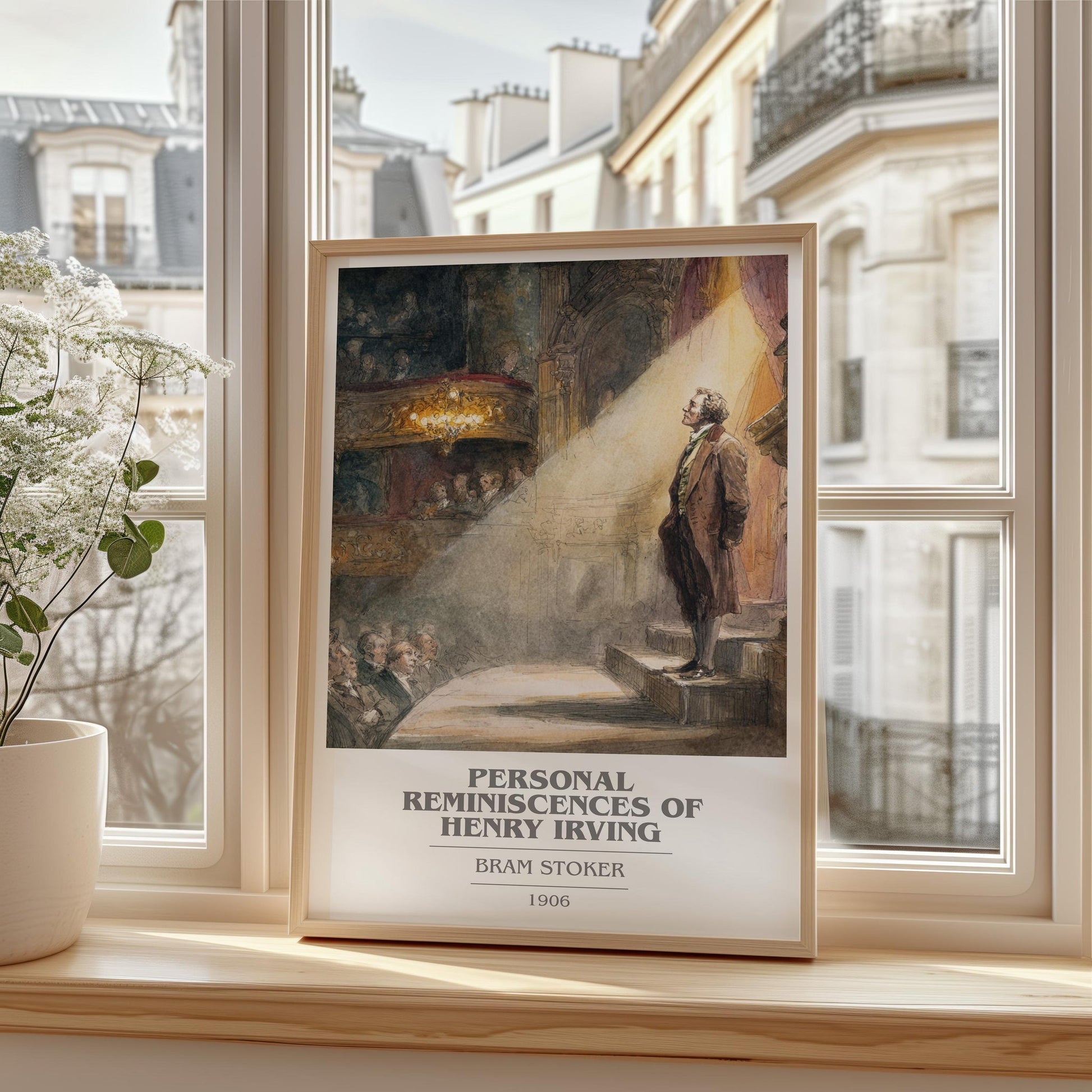 Personal Reminiscences of Henry Irving book cover print framed by window – literary home decor