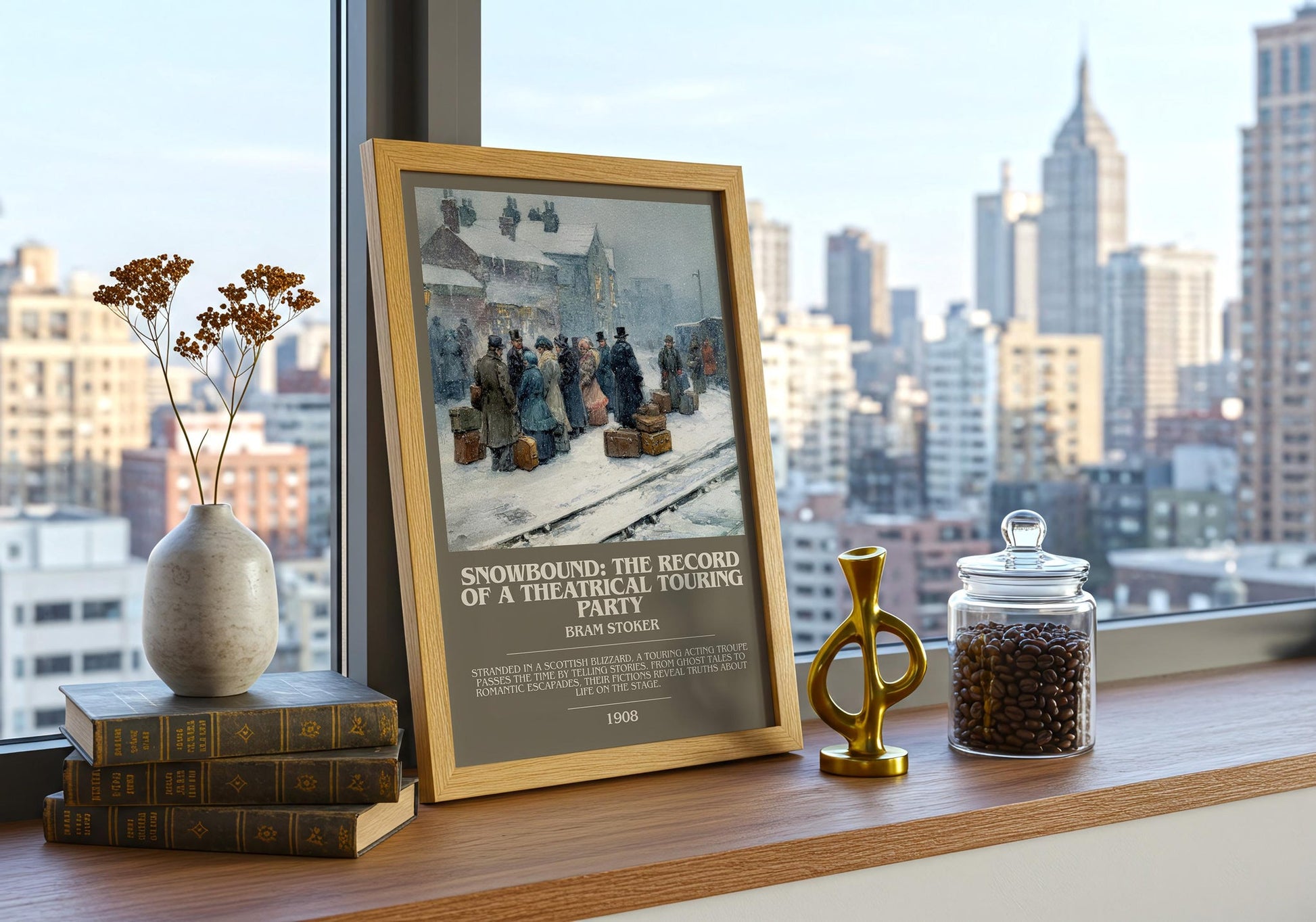 Snowbound: The Record of a Theatrical Touring Party bookish book poster framed on wall – romance wall art