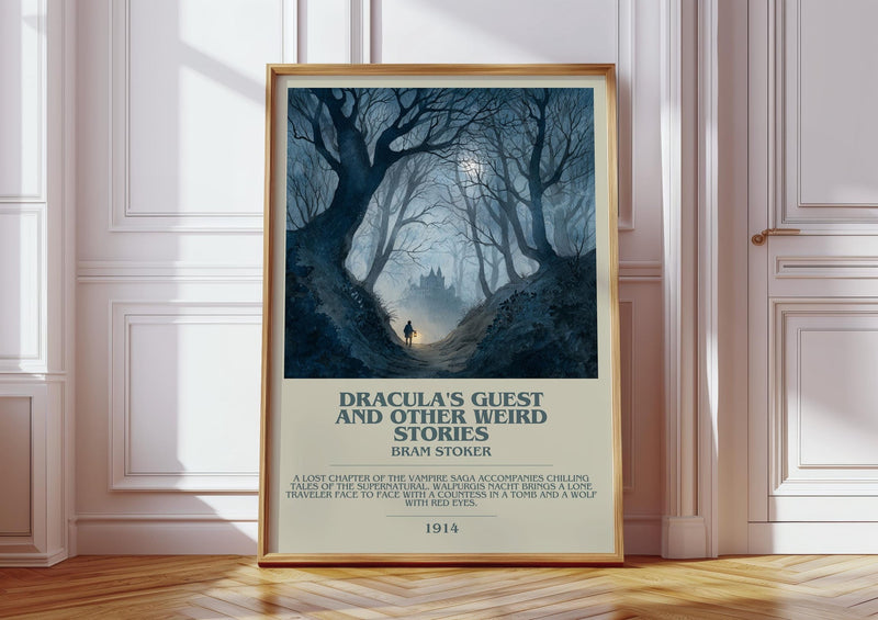 Dracula's Guest And Other Weird Stories bookish print in frame leaning in hallway – gothic wall art
