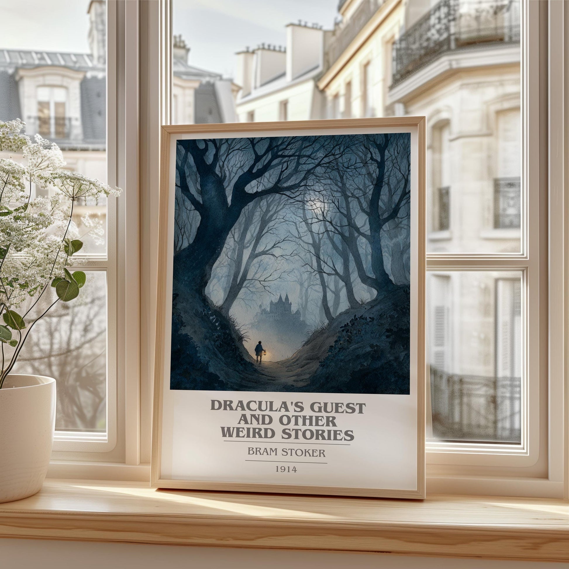 Dracula's Guest And Other Weird Stories book cover print framed by window – literary home decor