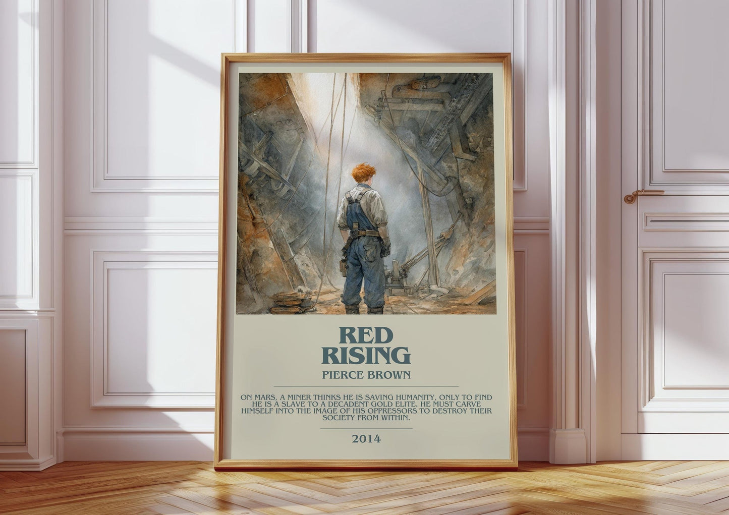 Red Rising bookish print in frame leaning in hallway – horror wall art
