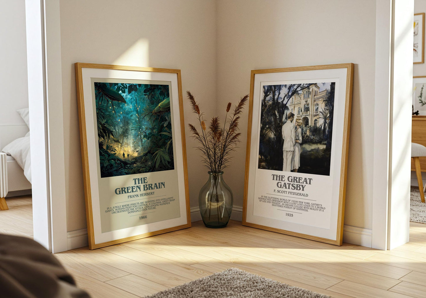 The Green Brain bookish poster paired in gallery wall – literary art prints