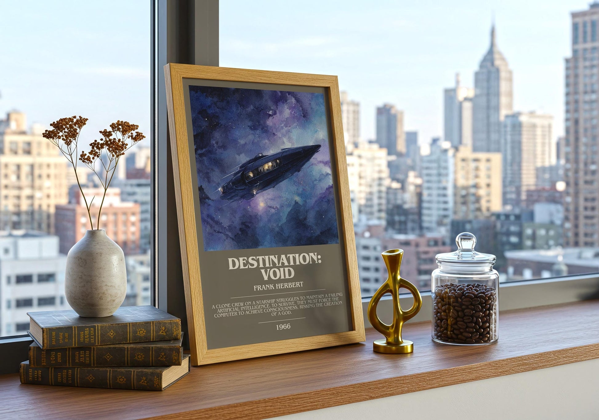 Destination: Void bookish book poster framed on wall – sci fi wall art