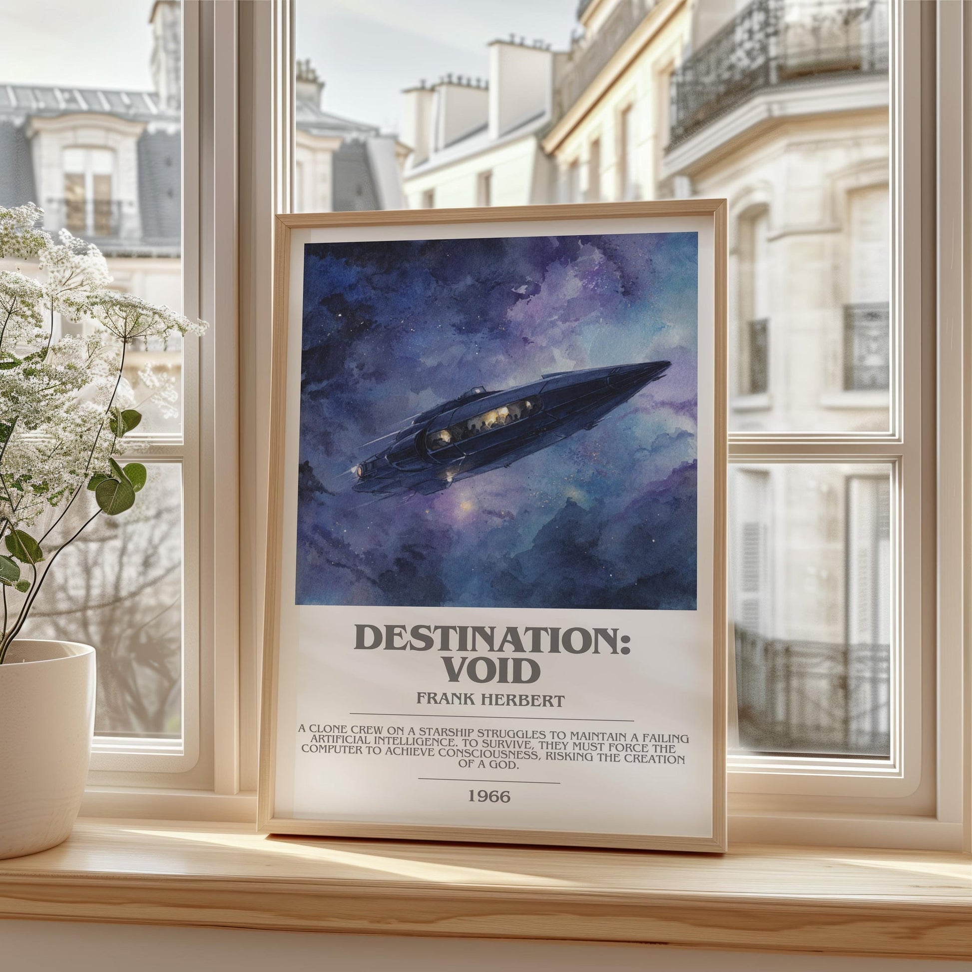 Destination: Void bookish print framed by window – literary home decor