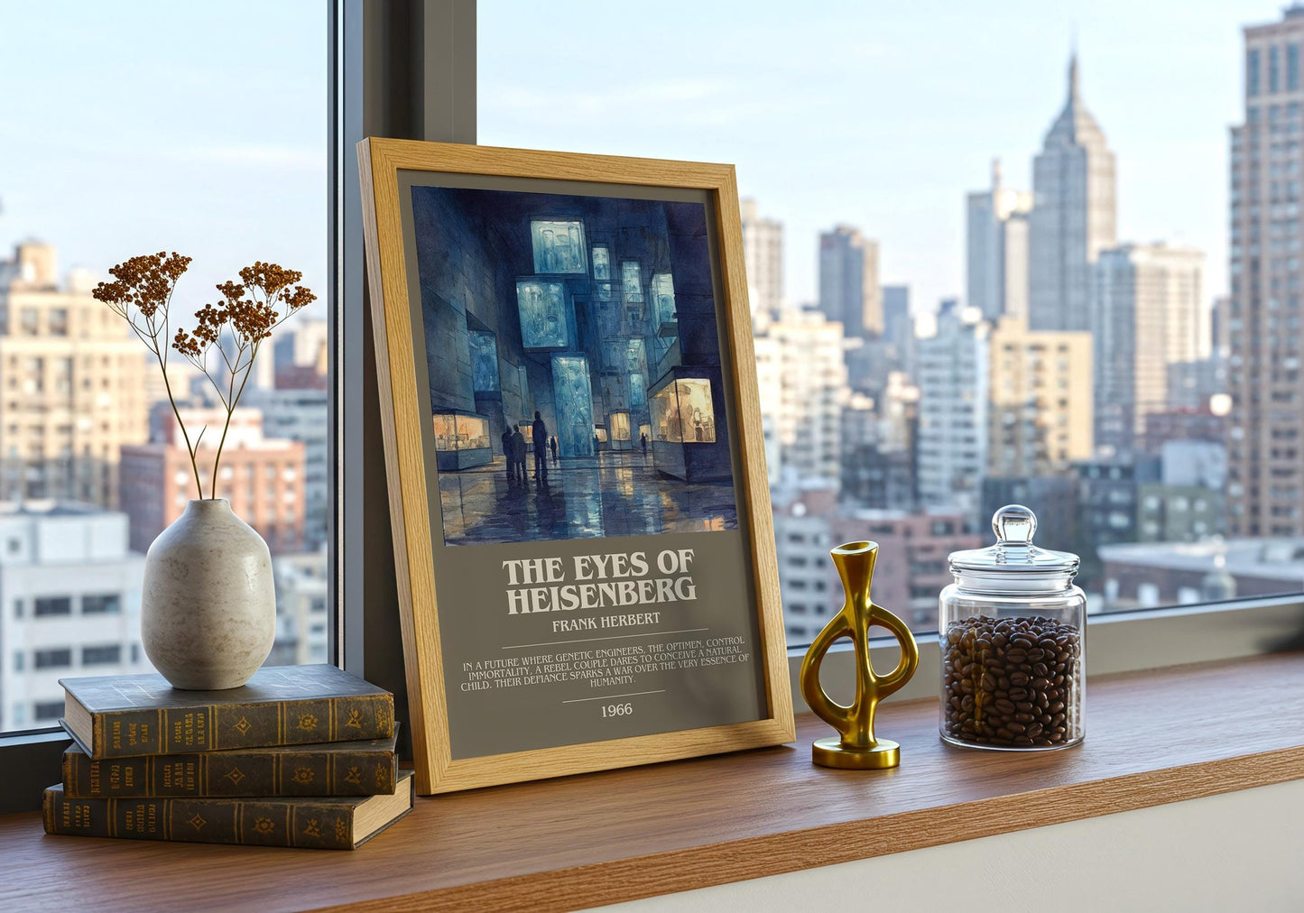 The Eyes of Heisenberg bookish book poster framed on wall – sci fi wall art