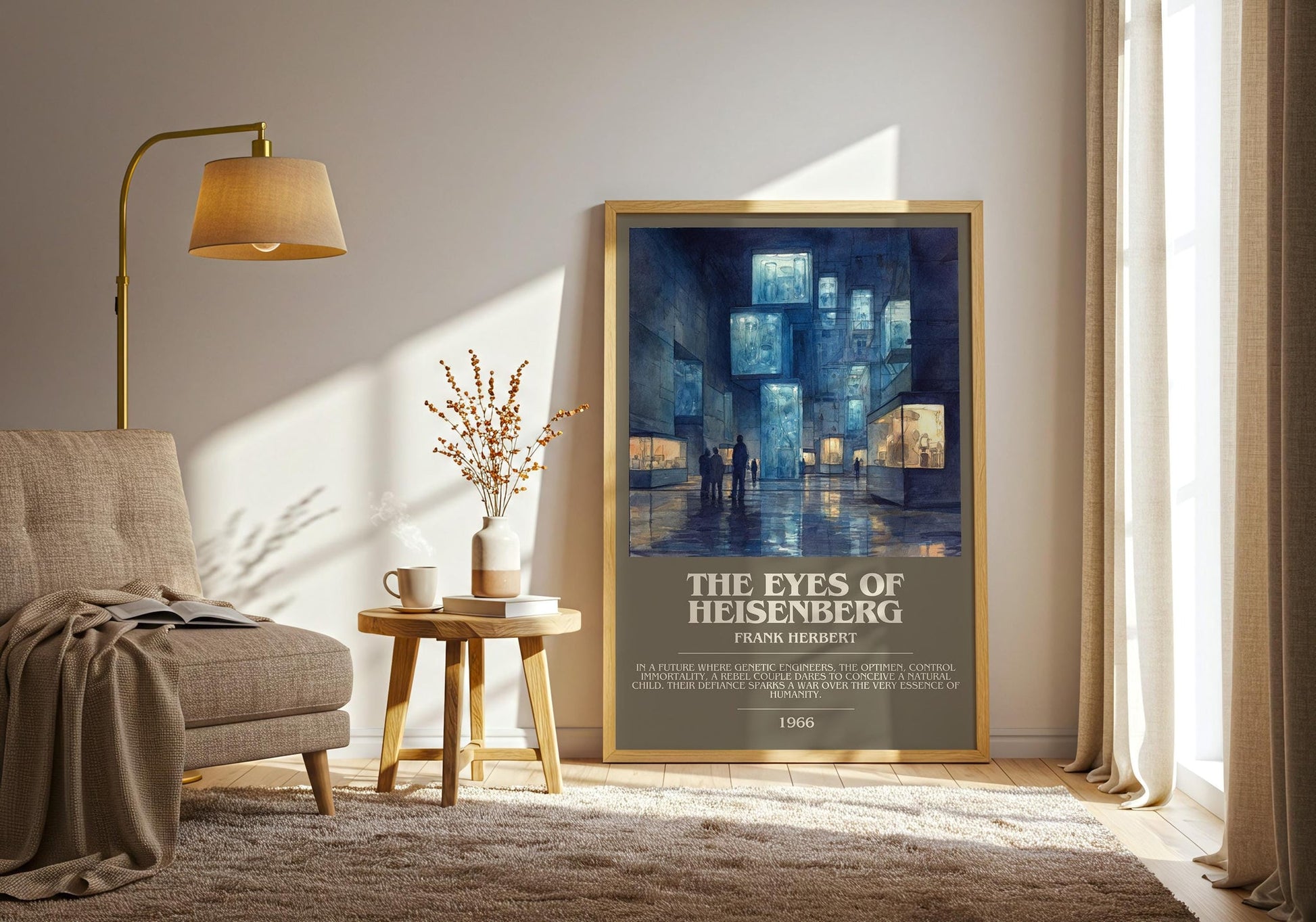 The Eyes of Heisenberg bookish print on bookshelf – Frank Herbert fan gift