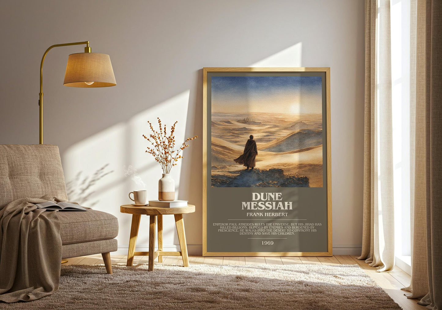 Dune Messiah bookish print on bookshelf – Frank Herbert fan gift