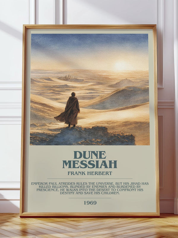 Dune Messiah bookish print in frame leaning in hallway – sci fi wall art