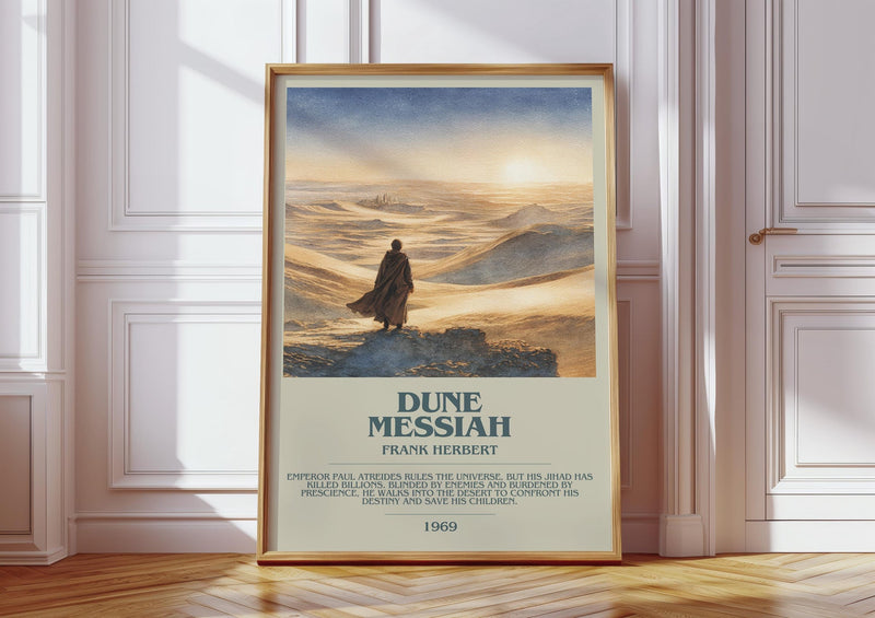 Dune Messiah bookish print in frame leaning in hallway – sci fi wall art