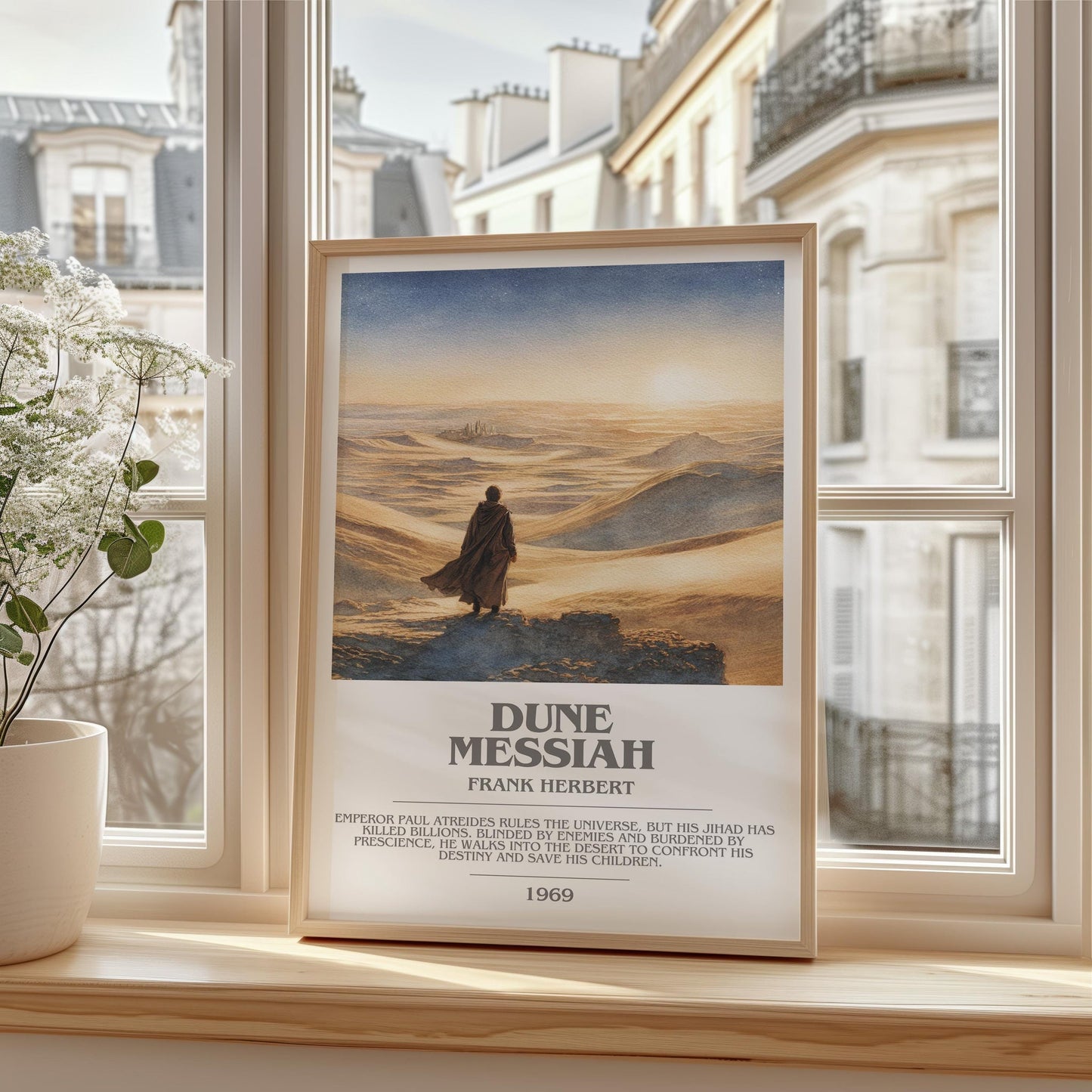 Dune Messiah bookish print framed by window – literary home decor