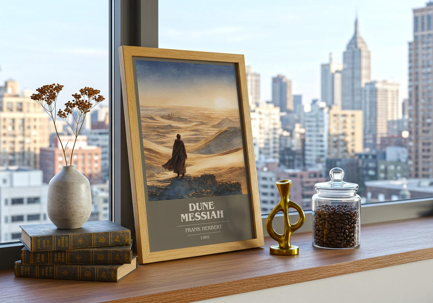 Dune Messiah book cover print framed by window – literary home decor