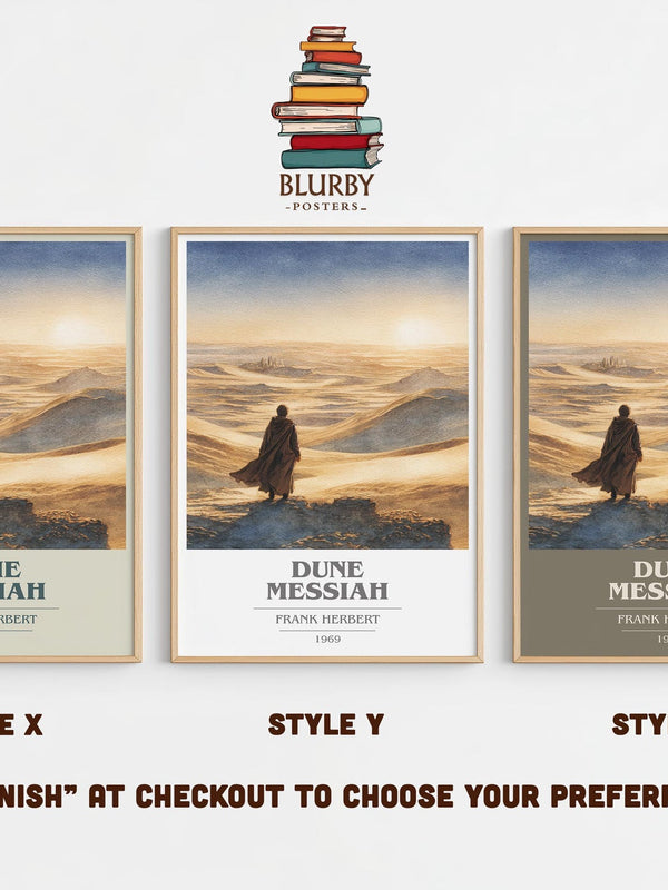 Dune Messiah book cover print in frame leaning in hallway – sci fi wall art