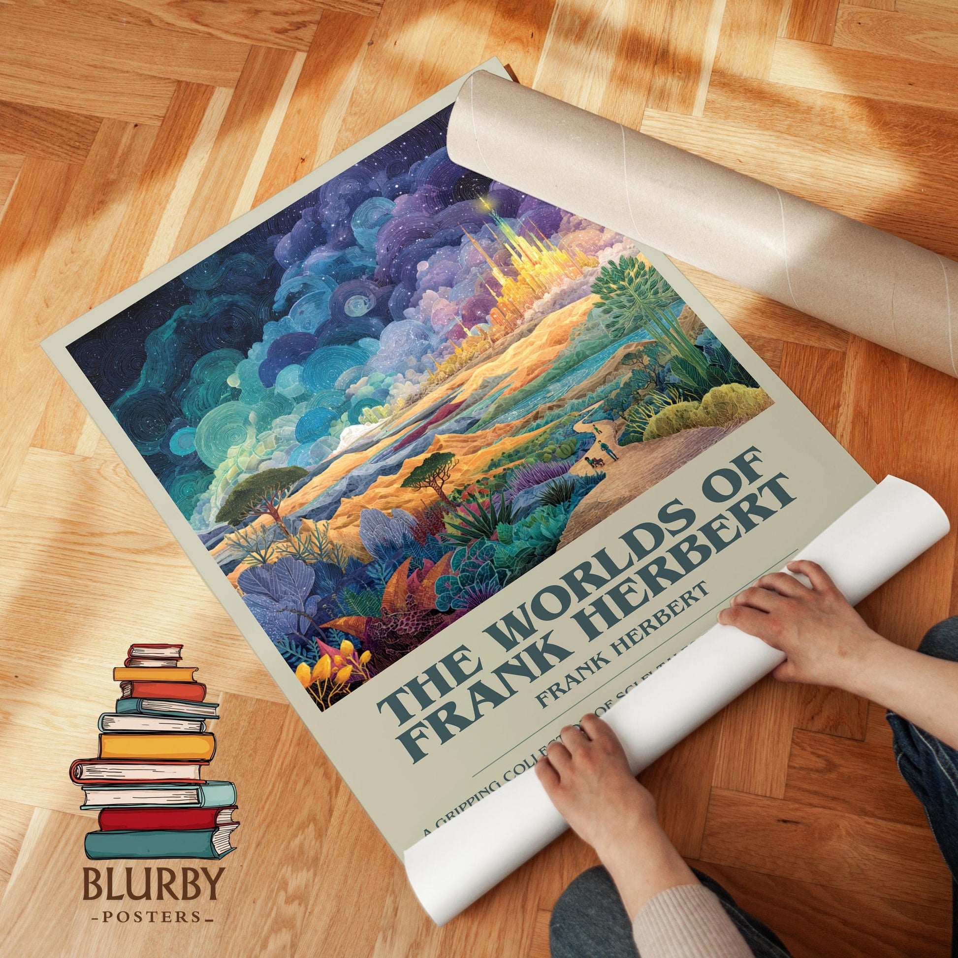 The Worlds of Frank Herbert book poster packaging – museum-quality print rolled in protective tube