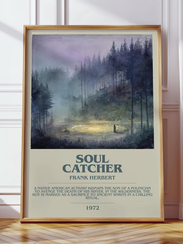 Soul Catcher bookish print in frame leaning in hallway – sci fi wall art
