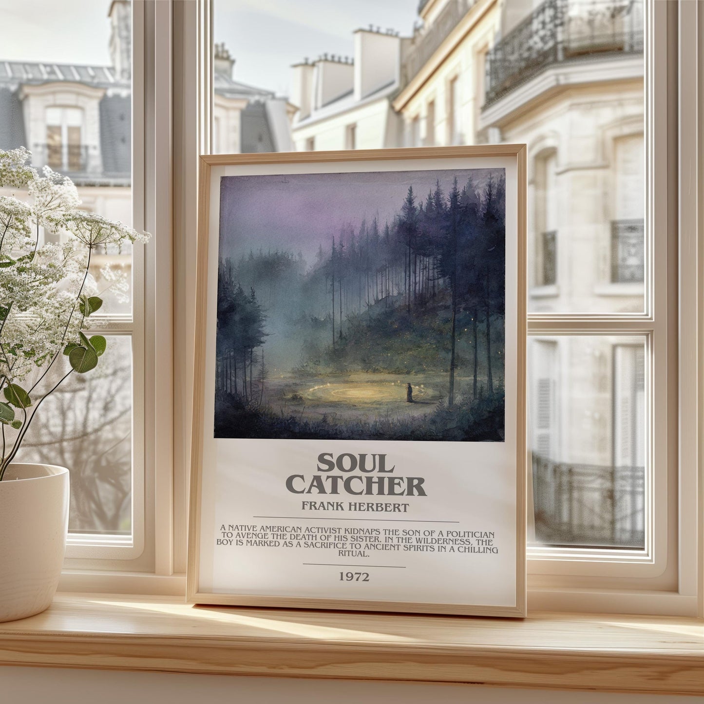 Soul Catcher bookish print framed by window – literary home decor