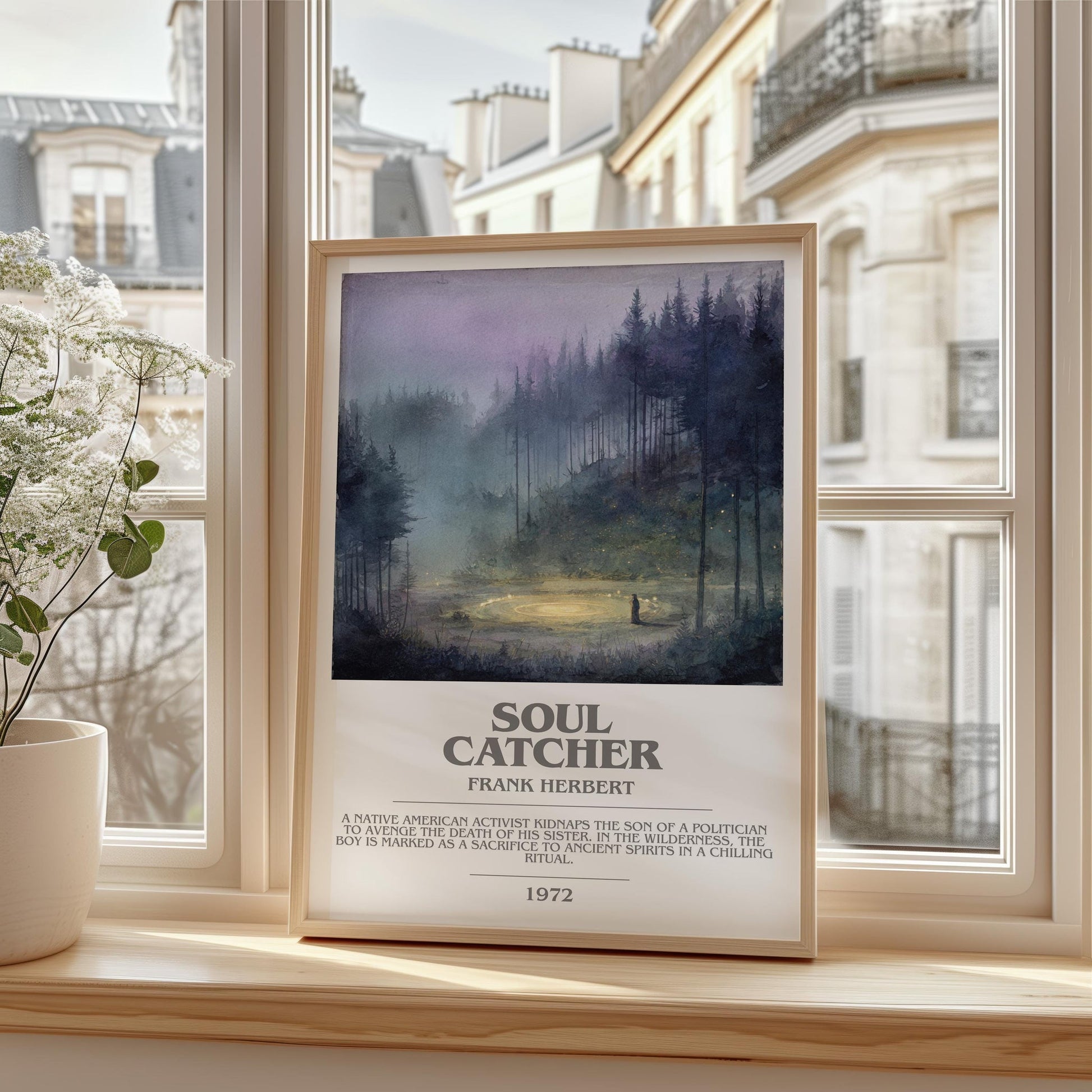 Soul Catcher bookish print framed by window – literary home decor