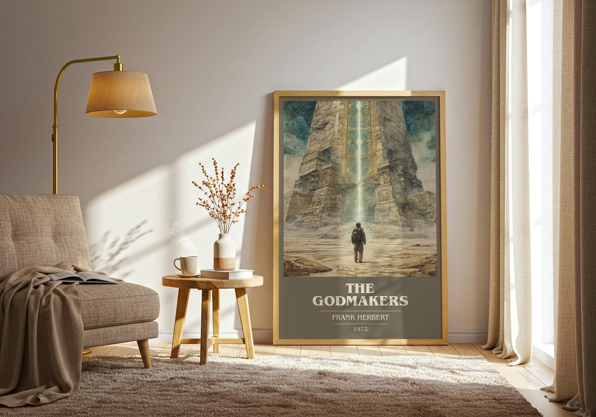 The Godmakers book cover print on bookshelf – Frank Herbert fan gift