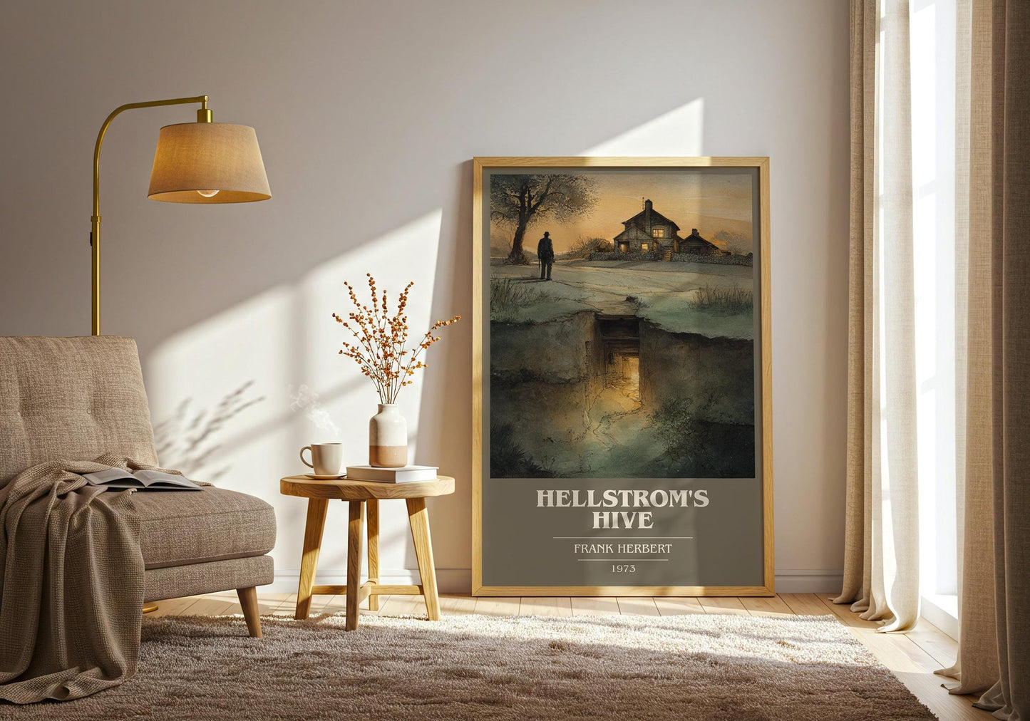 Hellstrom's Hive book cover print on bookshelf – Frank Herbert fan gift