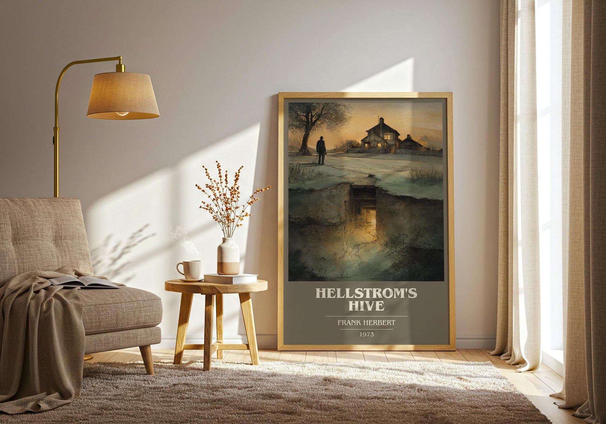 Hellstrom's Hive book cover print on bookshelf – Frank Herbert fan gift
