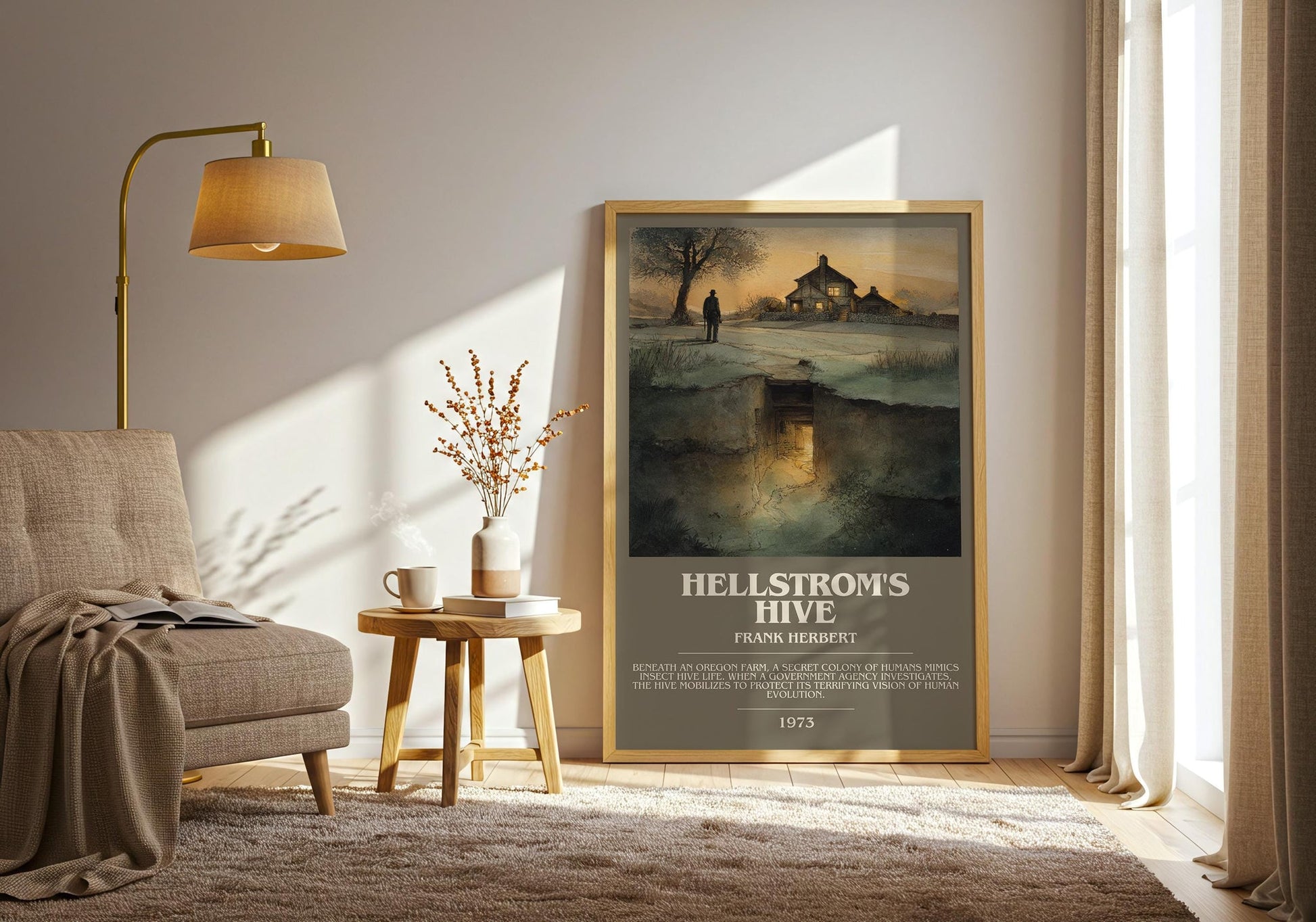 Hellstrom's Hive bookish print on bookshelf – Frank Herbert fan gift