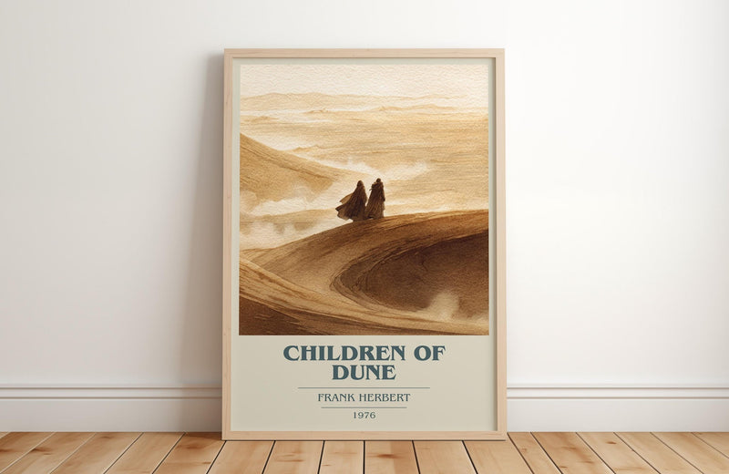 Children of Dune book cover print in frame leaning in hallway – sci fi wall art