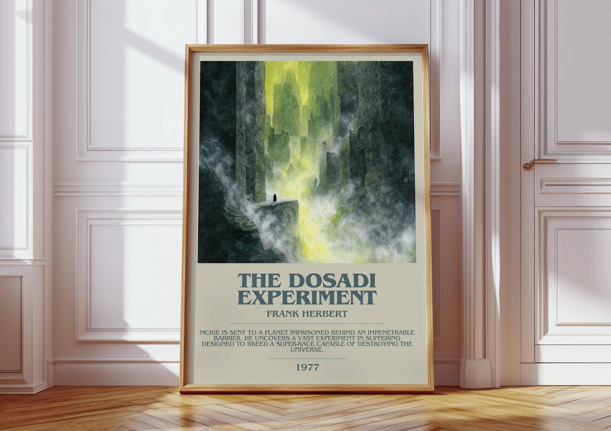 The Dosadi Experiment bookish print in frame leaning in hallway – sci fi wall art
