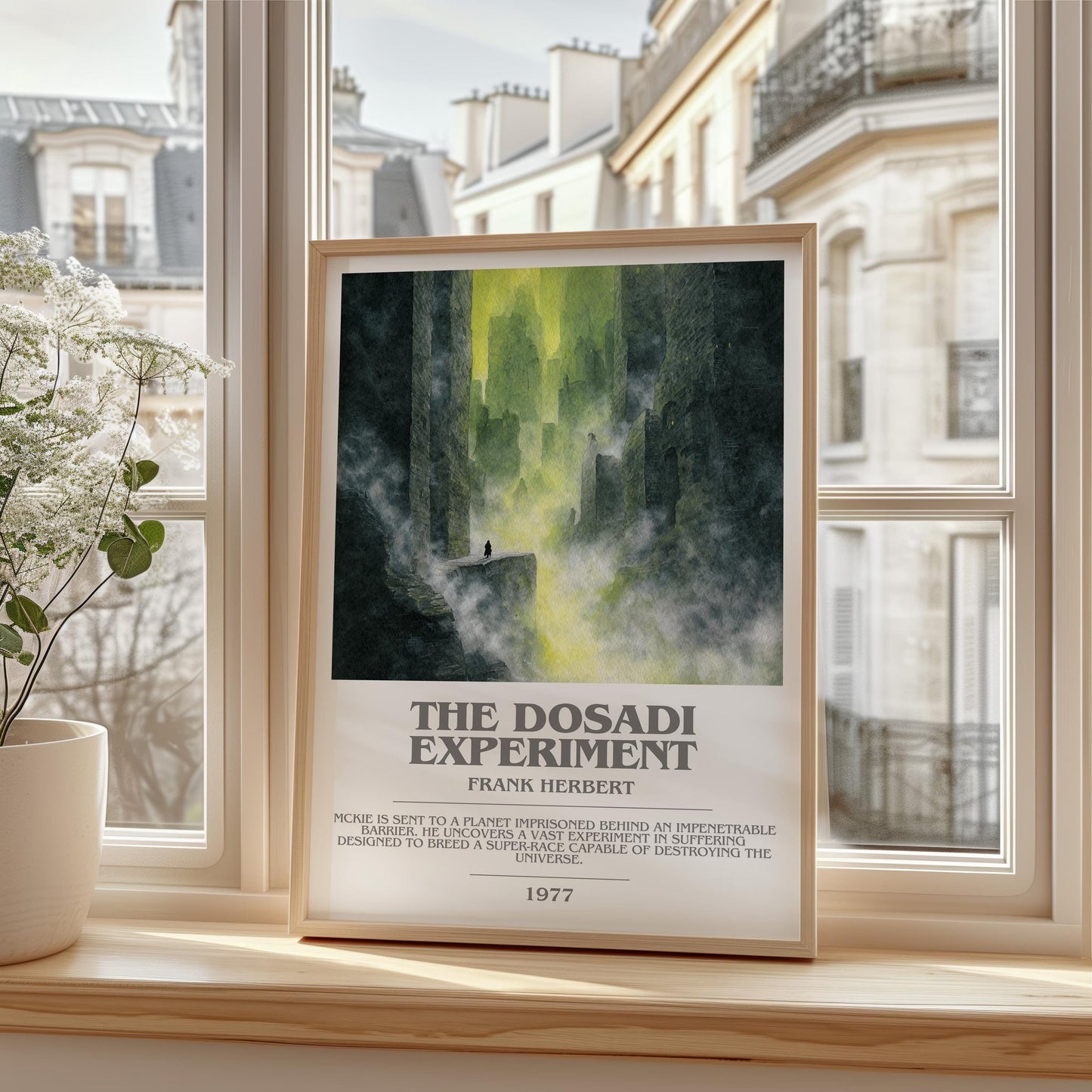 The Dosadi Experiment bookish print framed by window – literary home decor