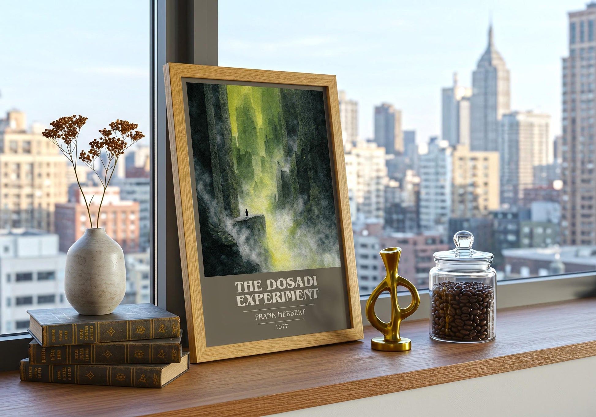 The Dosadi Experiment book cover print framed by window – literary home decor