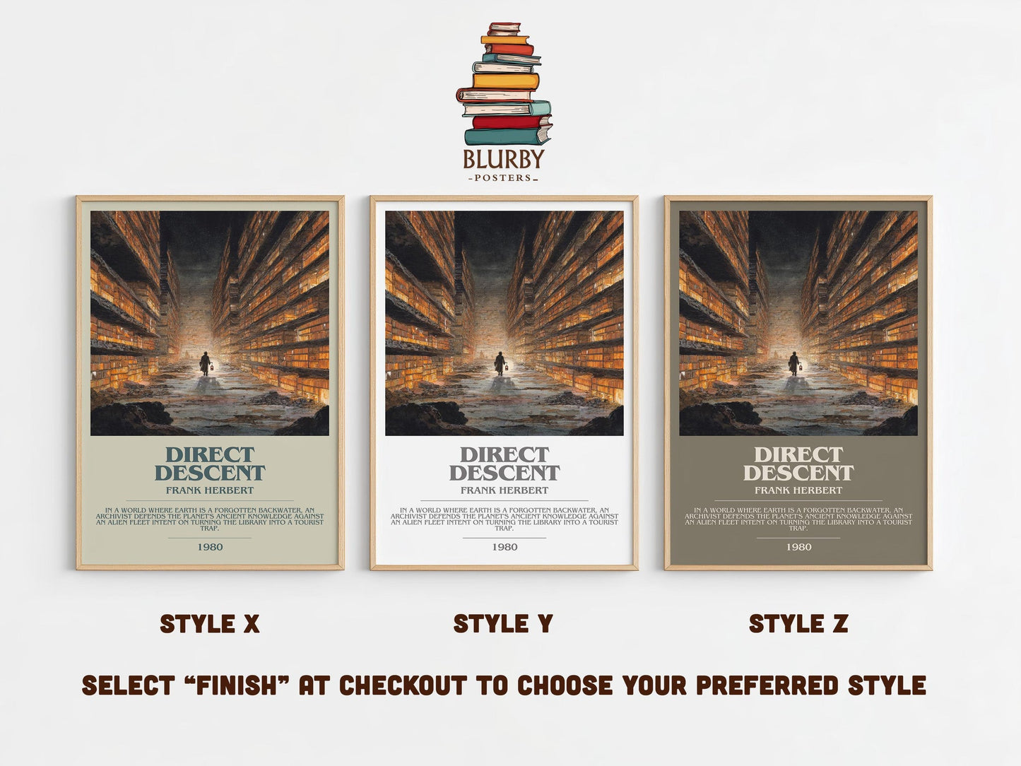 Direct Descent bookish poster colour and style options – Frank Herbert book art