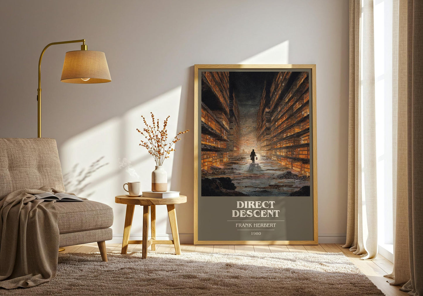 Direct Descent book cover print on bookshelf – Frank Herbert fan gift