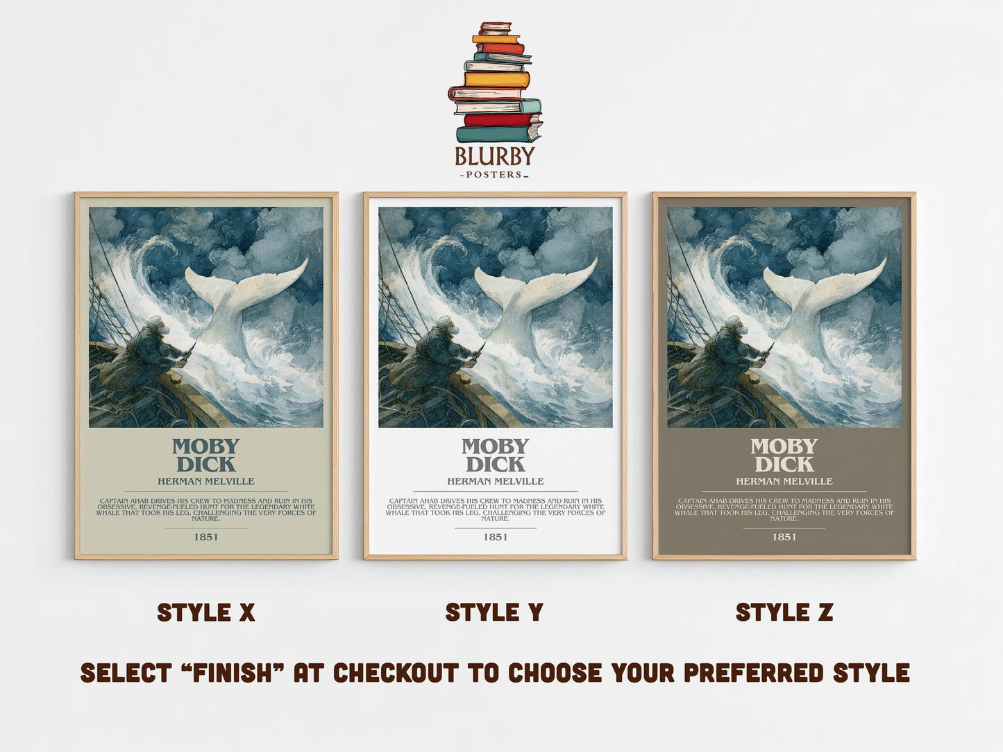Moby Dick bookish poster colour and style options – Herman Melville book art