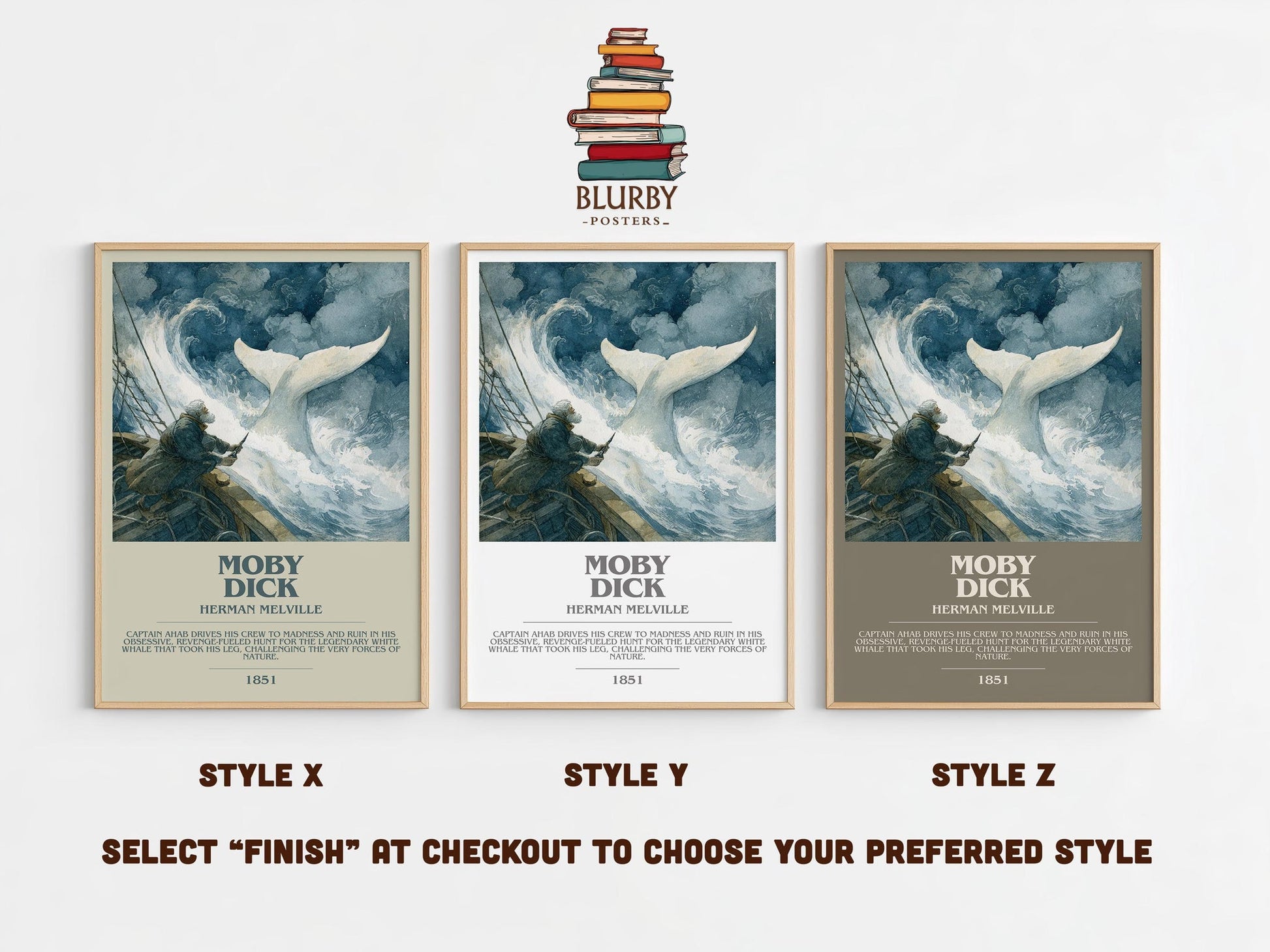Moby Dick bookish poster colour and style options – Herman Melville book art