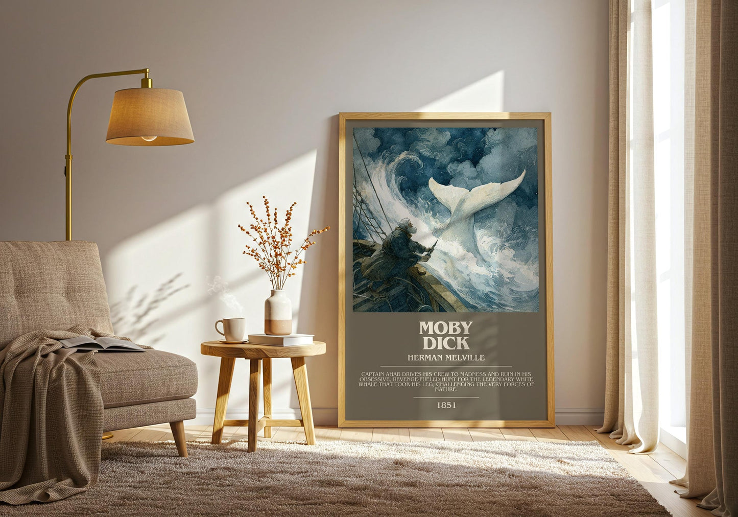 Moby Dick bookish print on bookshelf – Herman Melville fan gift