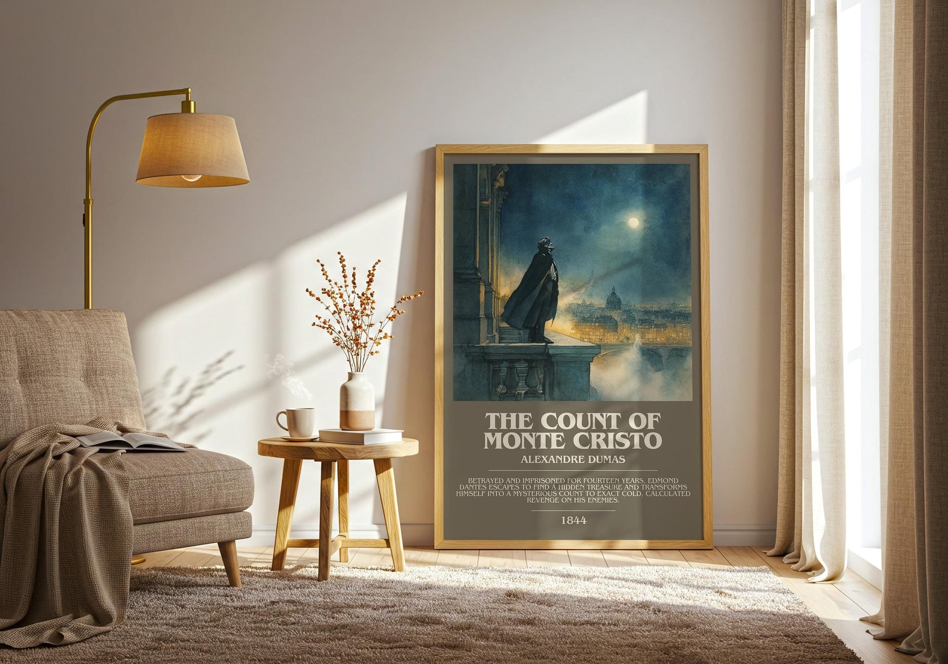 The Count of Monte Cristo bookish print on bookshelf – Alexandre Dumas fan gift