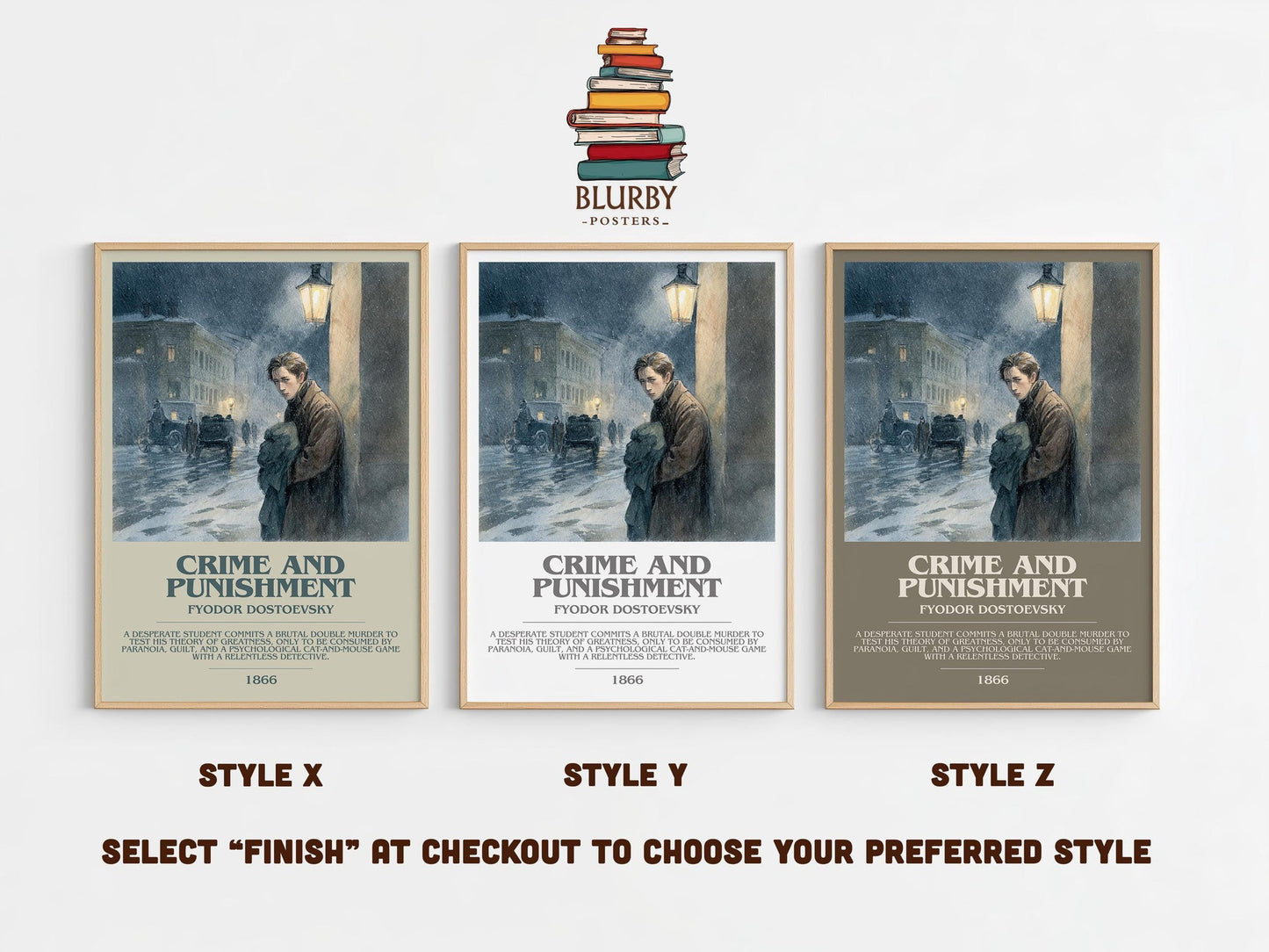 Crime And Punishment bookish poster colour and style options – Fyodor Dostoevsky book art