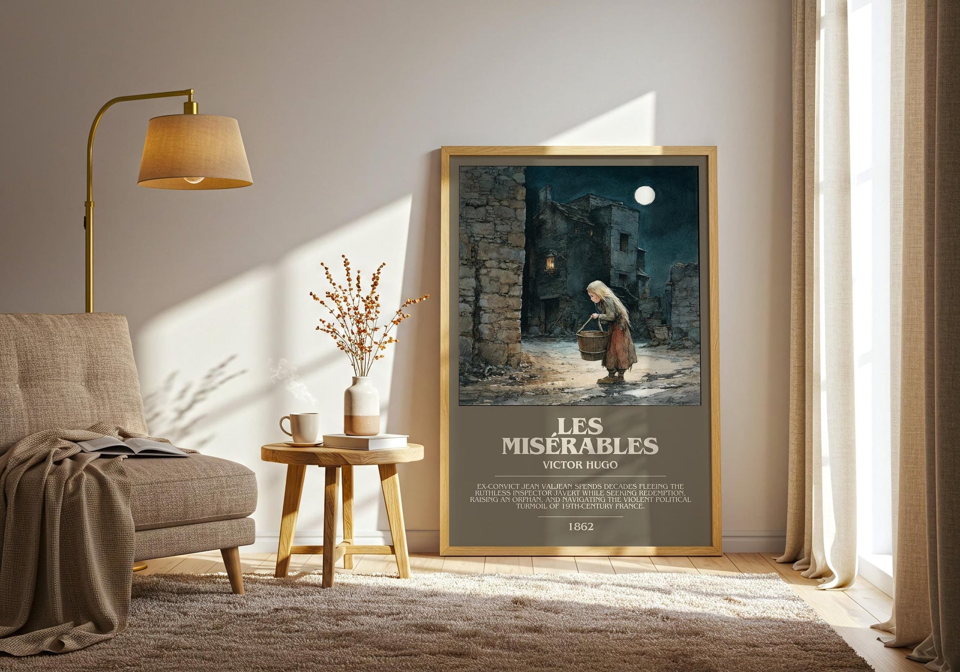 Les Misérables bookish print on bookshelf – Victor Hugo fan gift