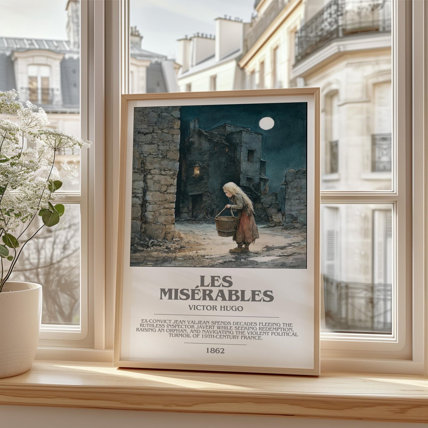 Les Misérables bookish print framed by window – literary home decor