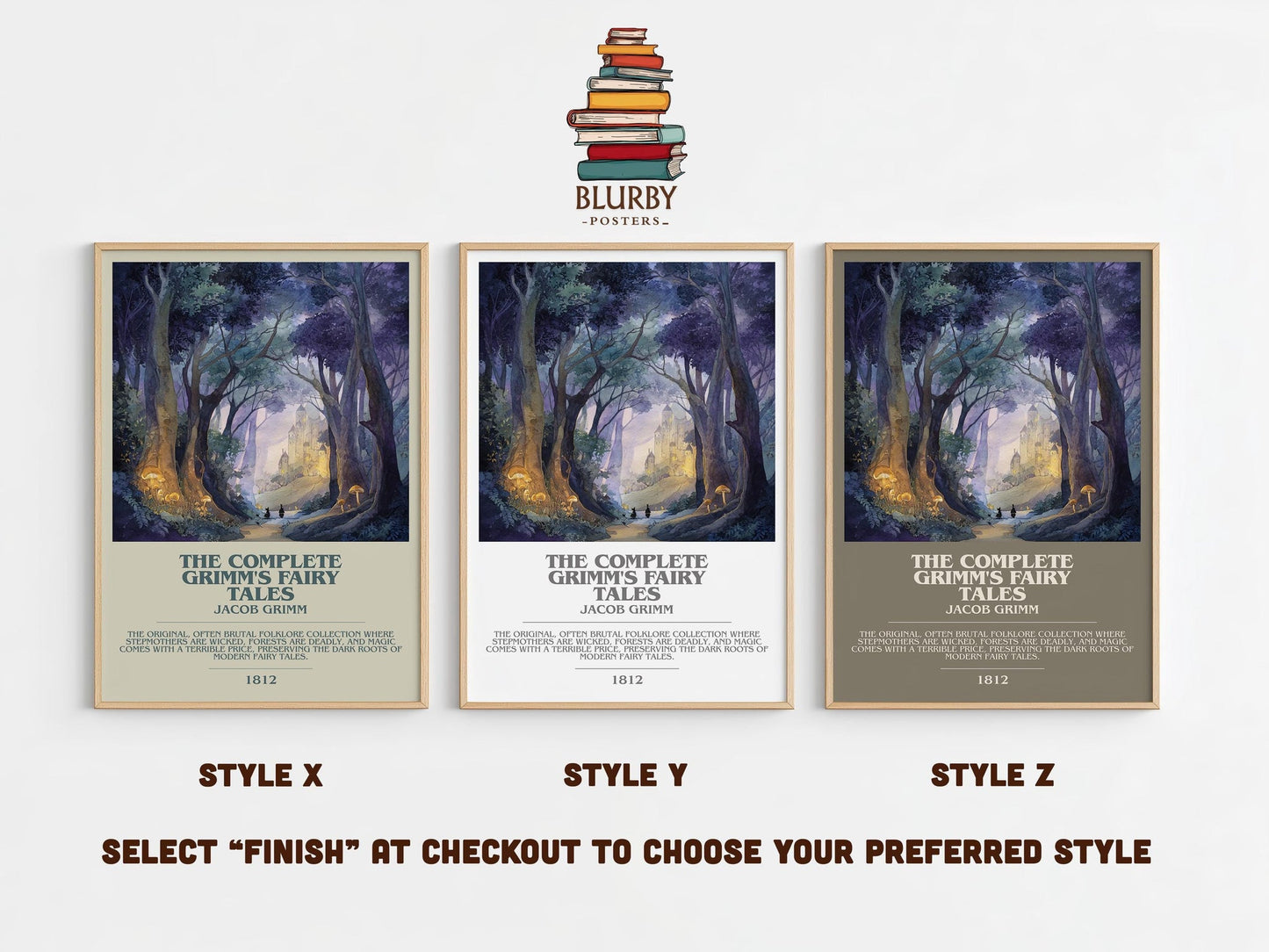The Complete Grimm's Fairy Tales bookish poster colour and style options – Jacob Grimm book art