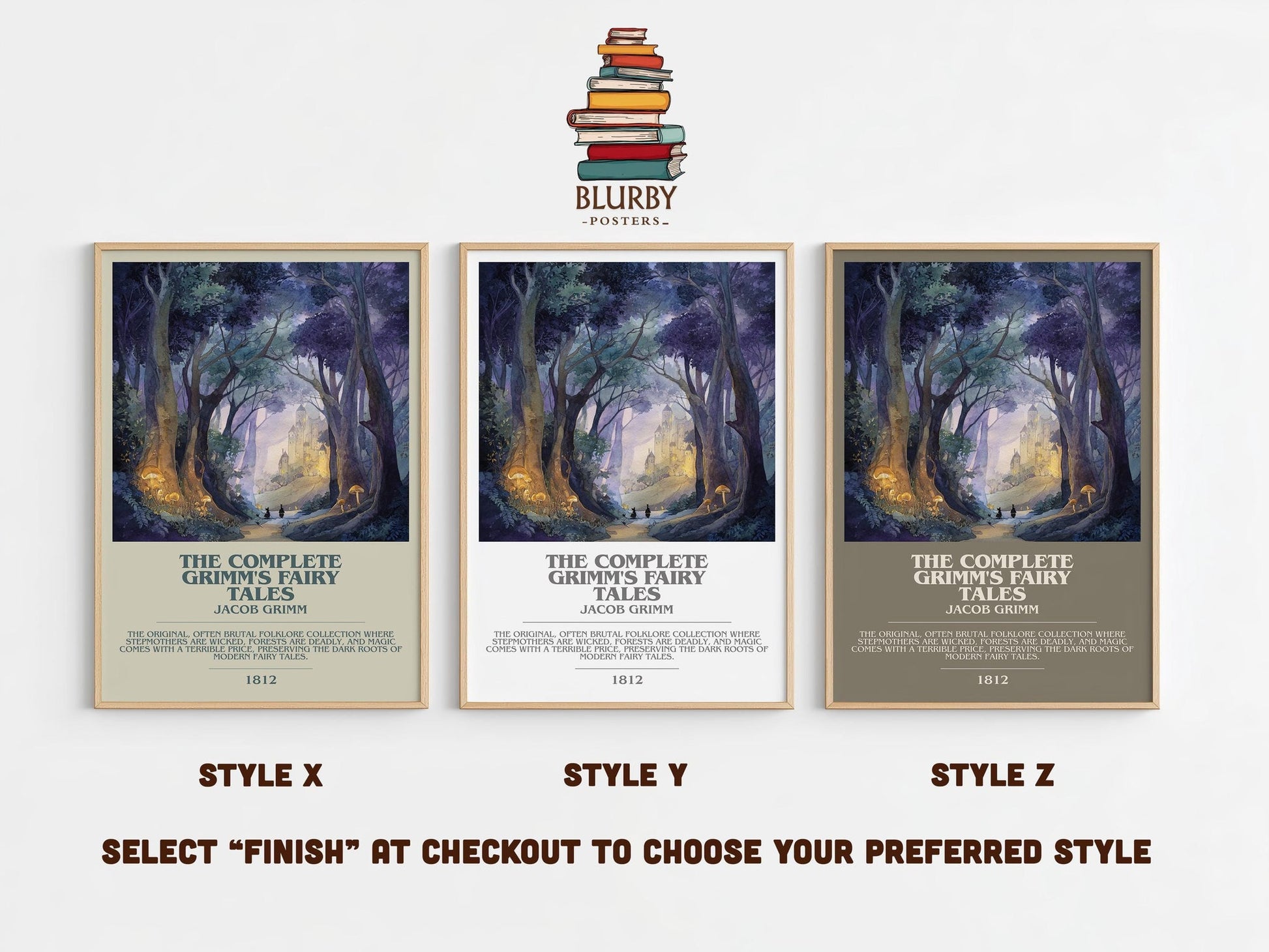The Complete Grimm's Fairy Tales bookish poster colour and style options – Jacob Grimm book art