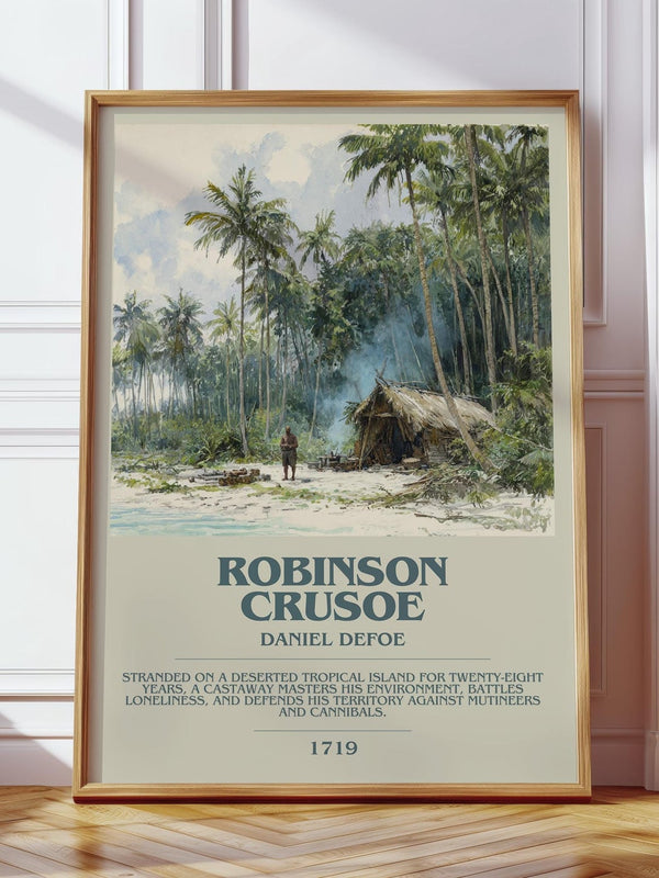 Robinson Crusoe bookish print in frame leaning in hallway – childrens wall art